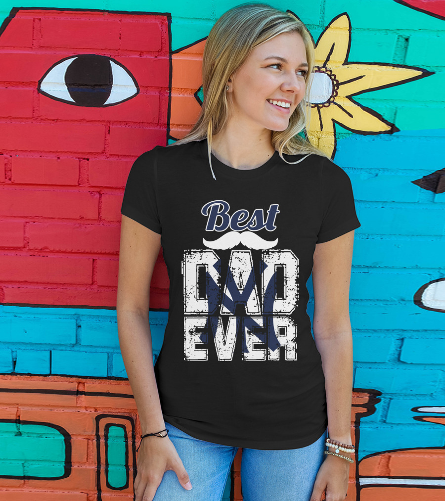 Best Dad Ever Yankees Logo Moustache T-Shirt