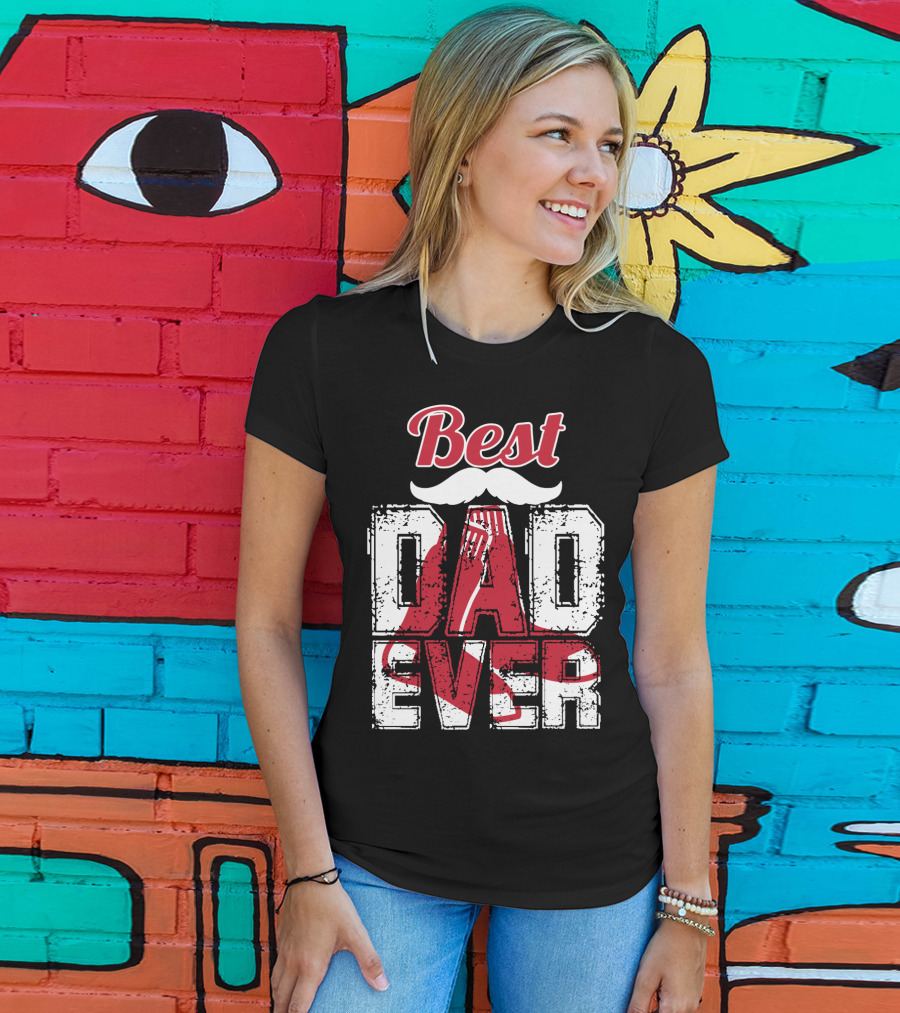 Best Dad Ever Red Sox Logo Moustache T-Shirt
