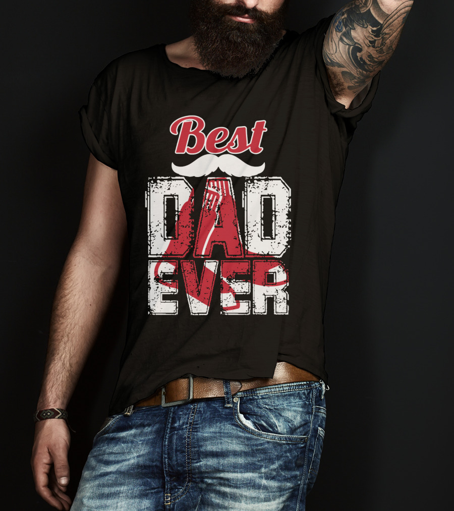 Best Dad Ever Red Sox Logo Moustache T-Shirt