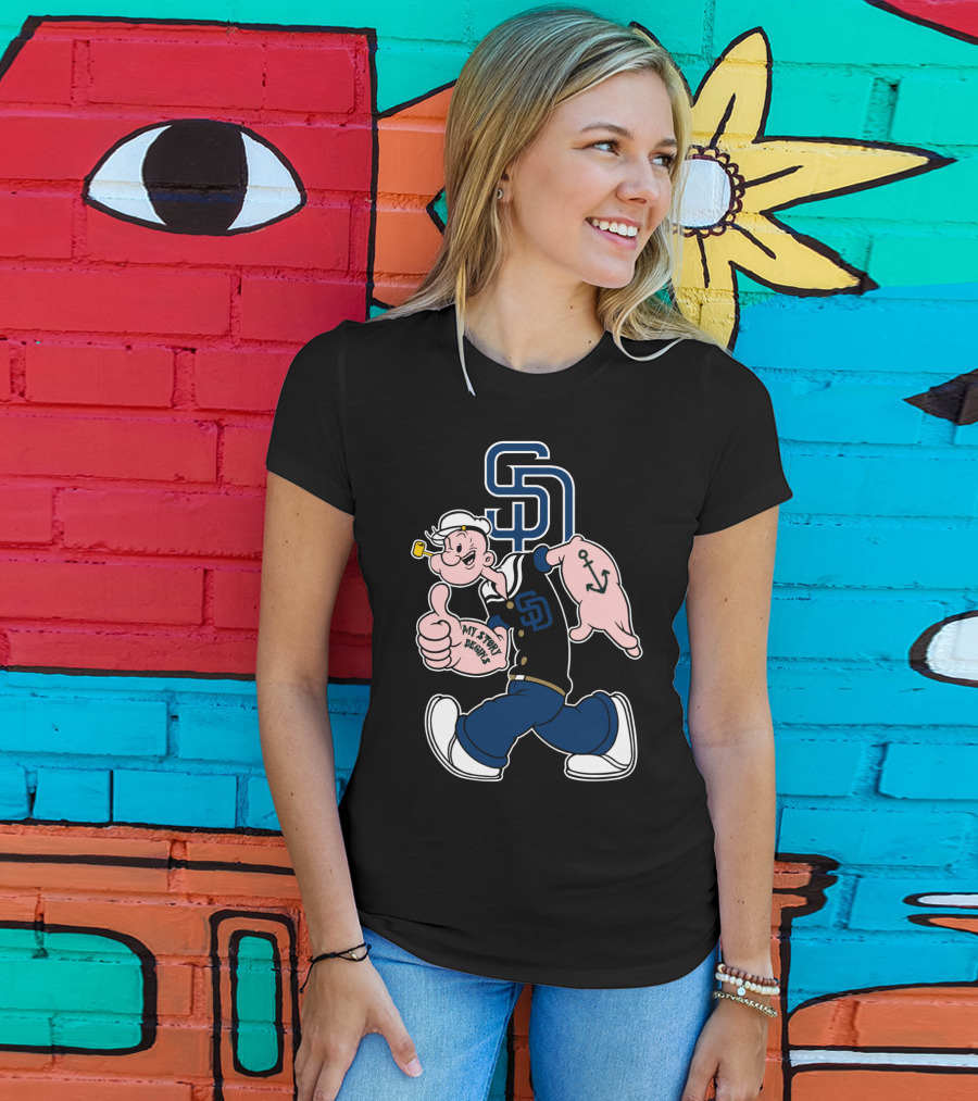 San Diego Padres Popeye Character With Sd Logo And Anchor Tattoo T-Shirt