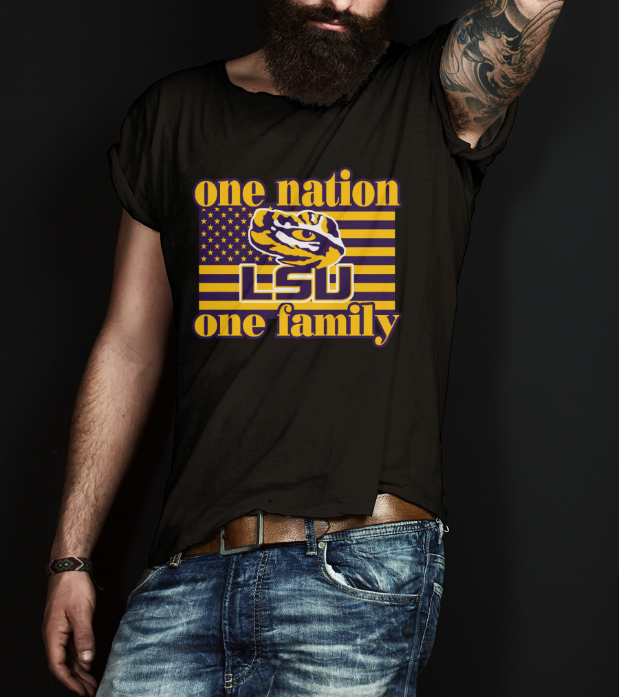 Lsu One Nation One Family Tiger American Flag T-Shirt