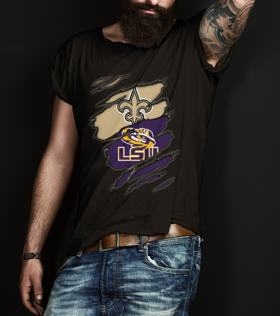 New Orleans Saints Fleur-De-Lis And Lsu Tigers Logo Blend T-Shirt