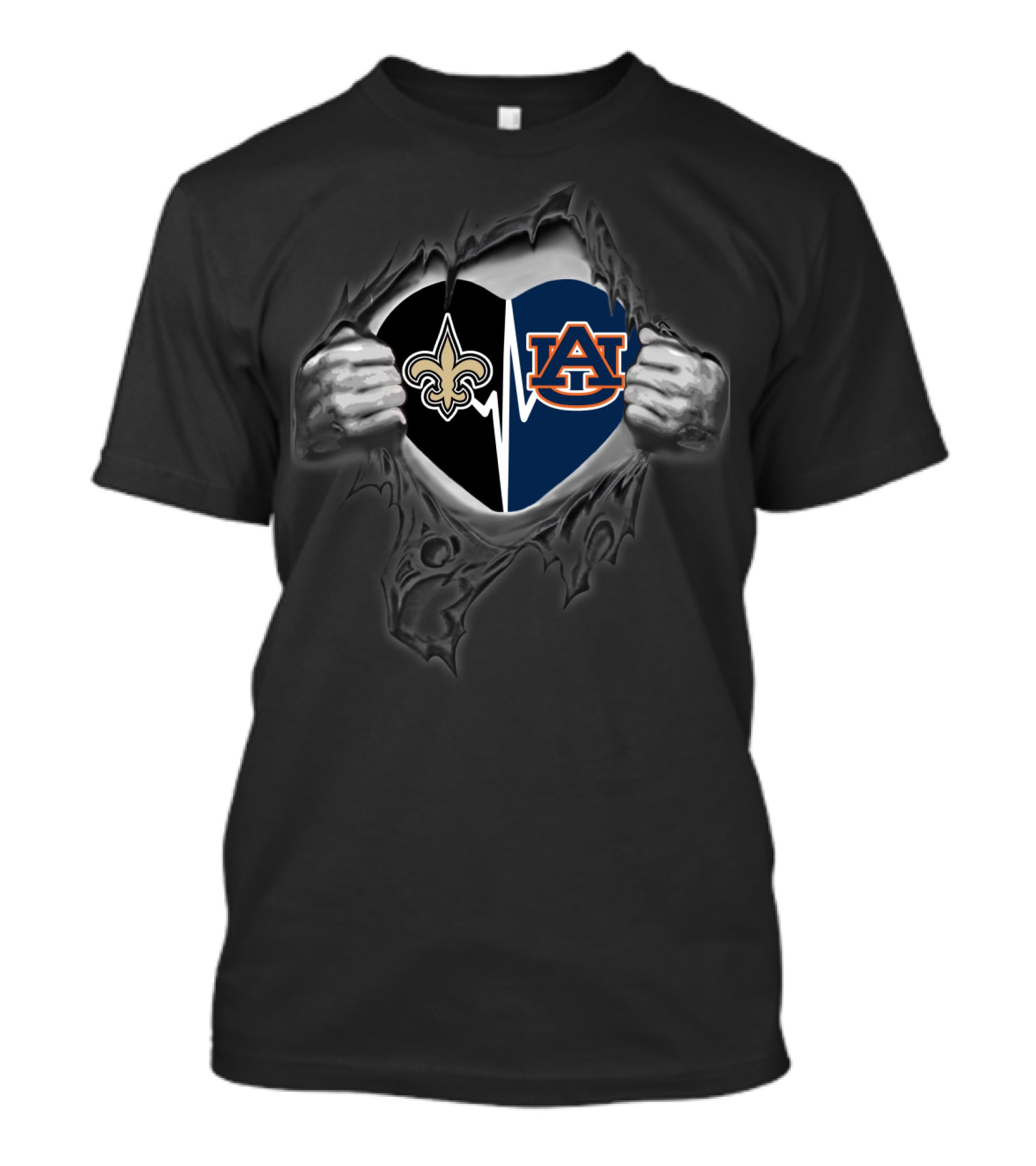 New Orleans Saints Auburn Tigers Heartbeat Passion Fan T-Shirt
