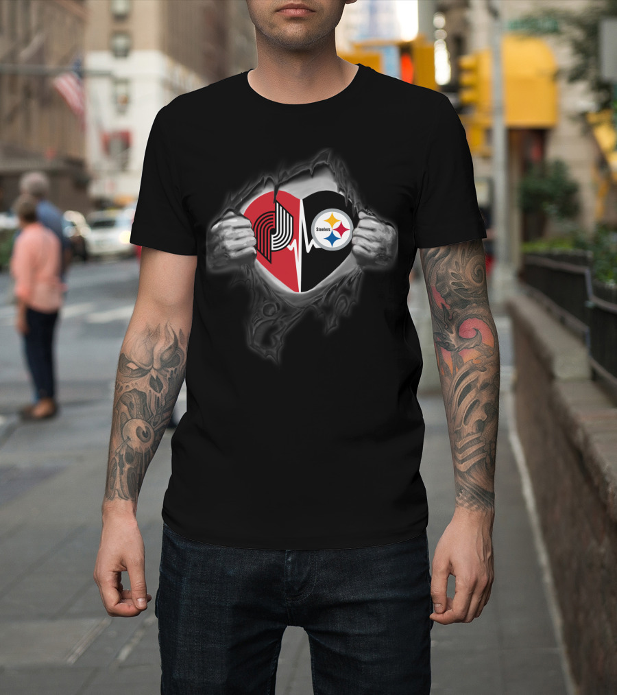 Portland Trail Blazers Pittsburgh Steelers Heart T-Shirt