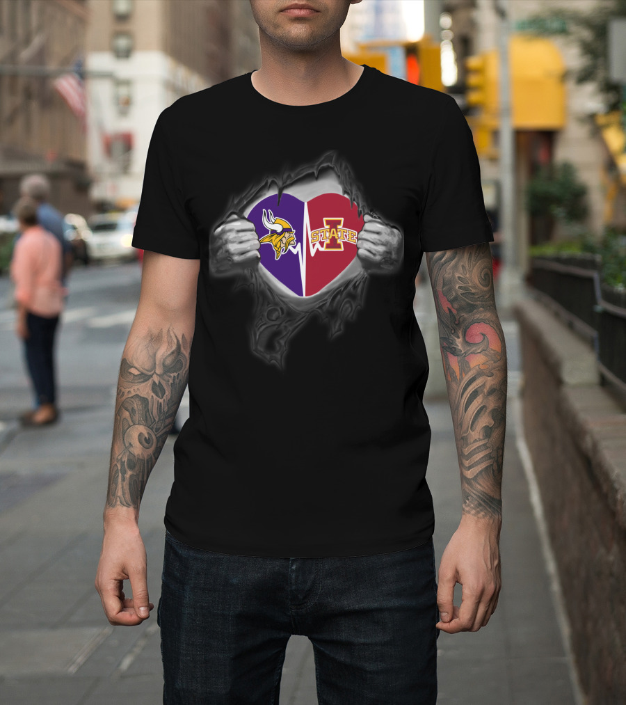 Vikings And Iowa State Cyclones Heart Logo Rip T-Shirt