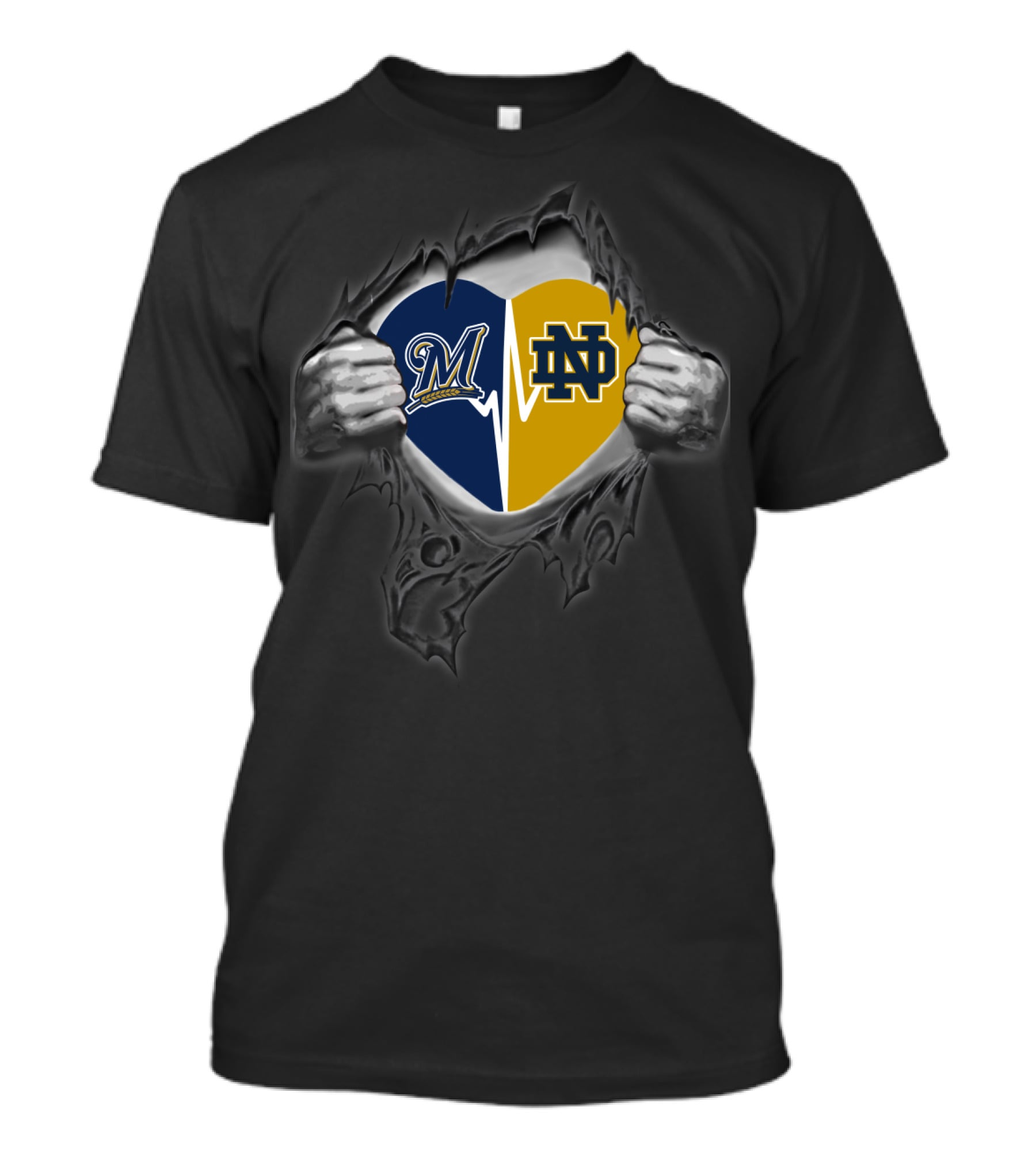 Milwaukee Brewers Notre Dame Heart Rip T-Shirt