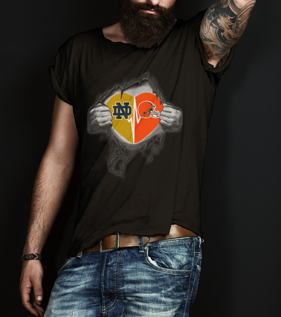 Notre Dame Nd Heartbeat Browns Helmet Heart T-Shirt