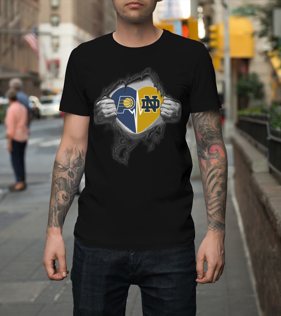 Pacers Notre Dame Heartbeat Logos Peeling Hands T-Shirt