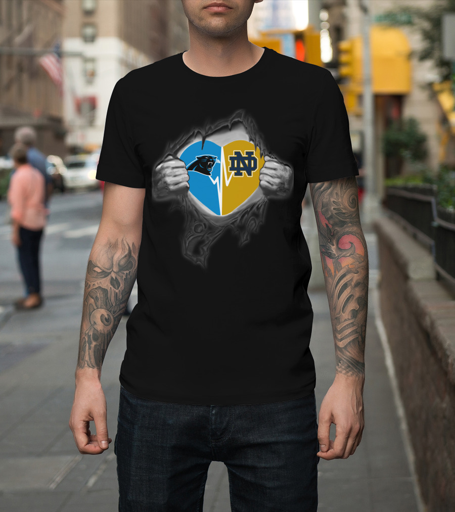 Panthers Nd Heart Inside Steel Rip T-Shirt