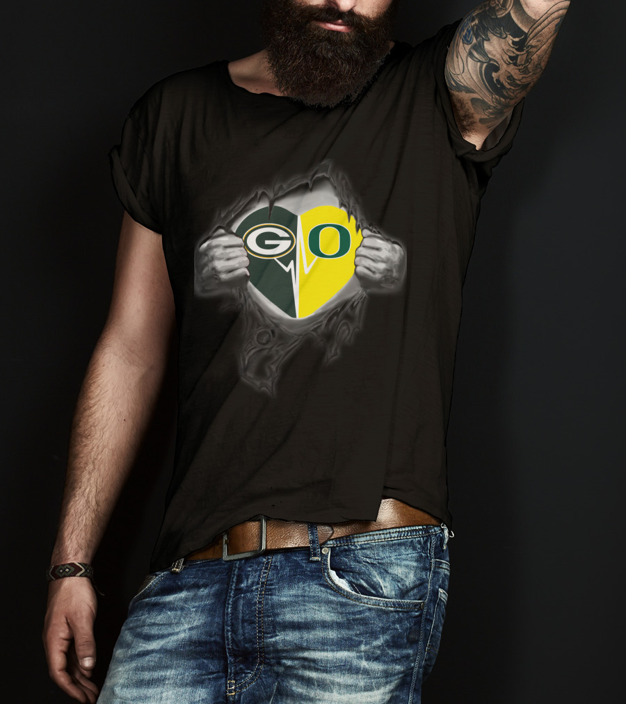 Go Packers Oregon Ducks Heart Combo T-Shirt