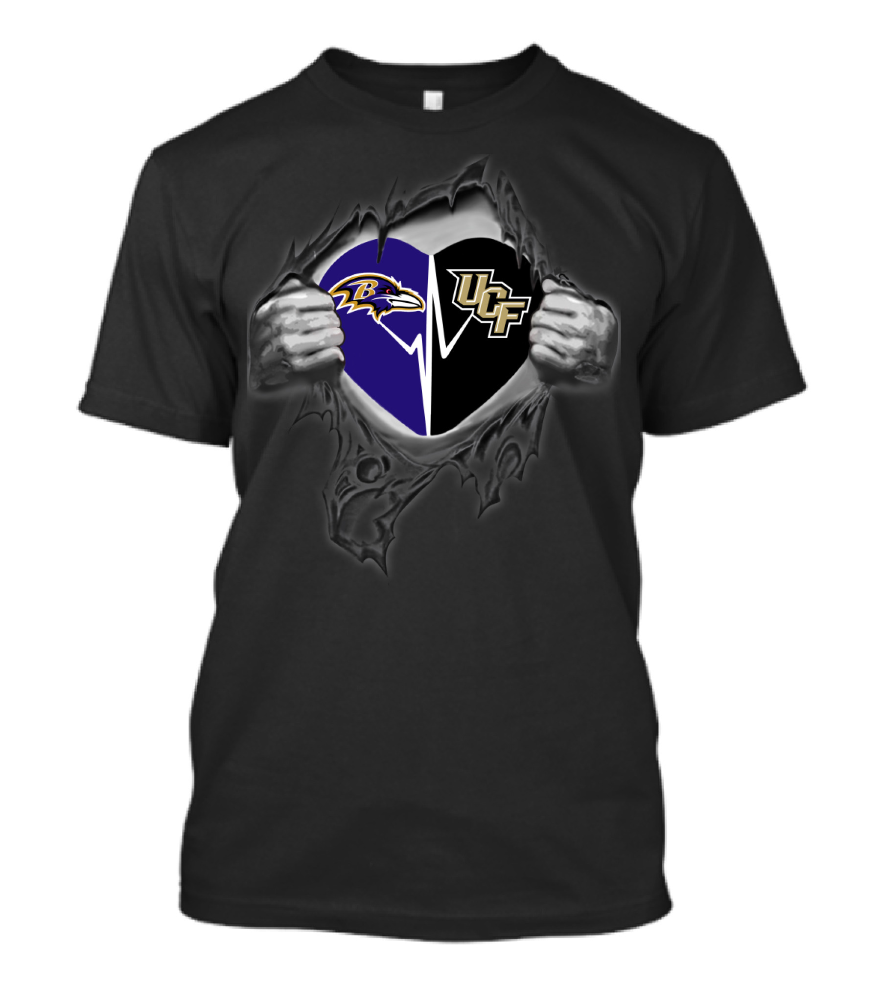 Ravens Ucf Knights Heartbeat Rip Reveal T-Shirt