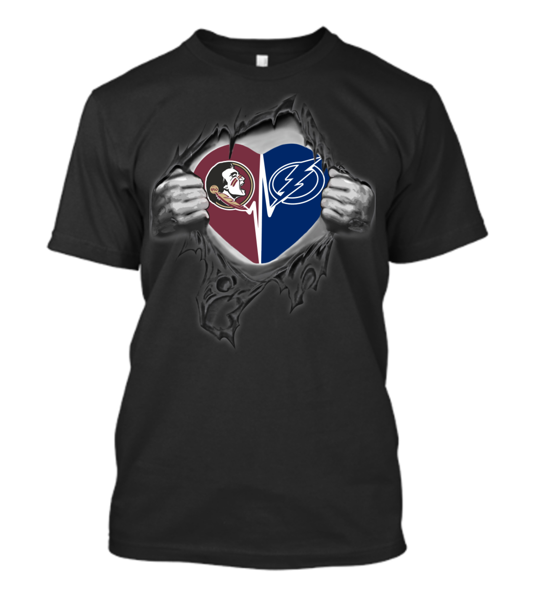 Seminoles Heart Tampa Bay Lightning Divide T-Shirt
