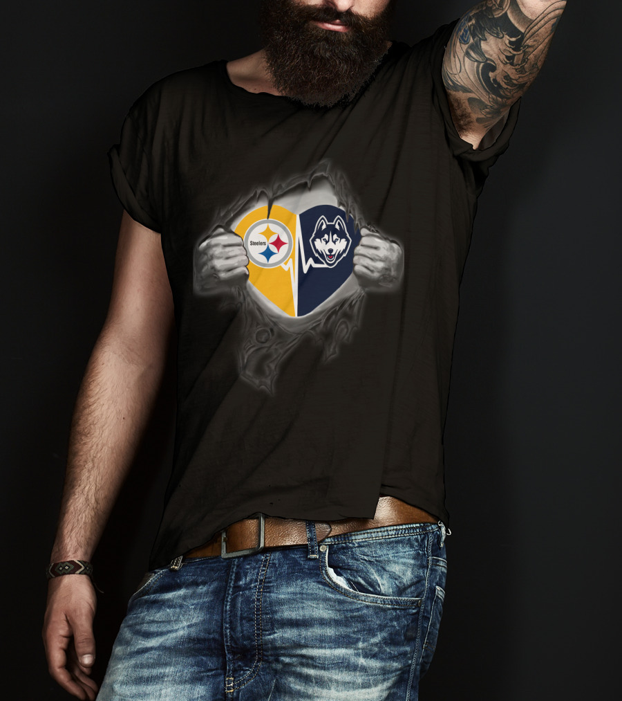 Steelers Uconn Huskies Heartbeat Rip T-Shirt