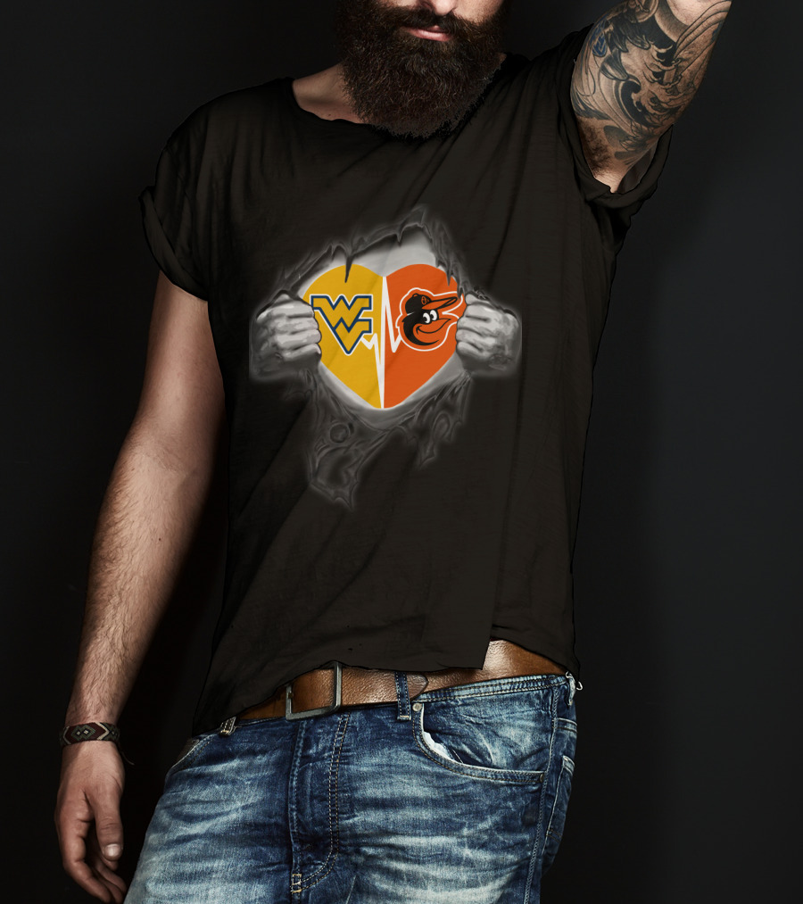 Orioles Wv Mountaineers Heart Logo Peeking Front T-Shirt