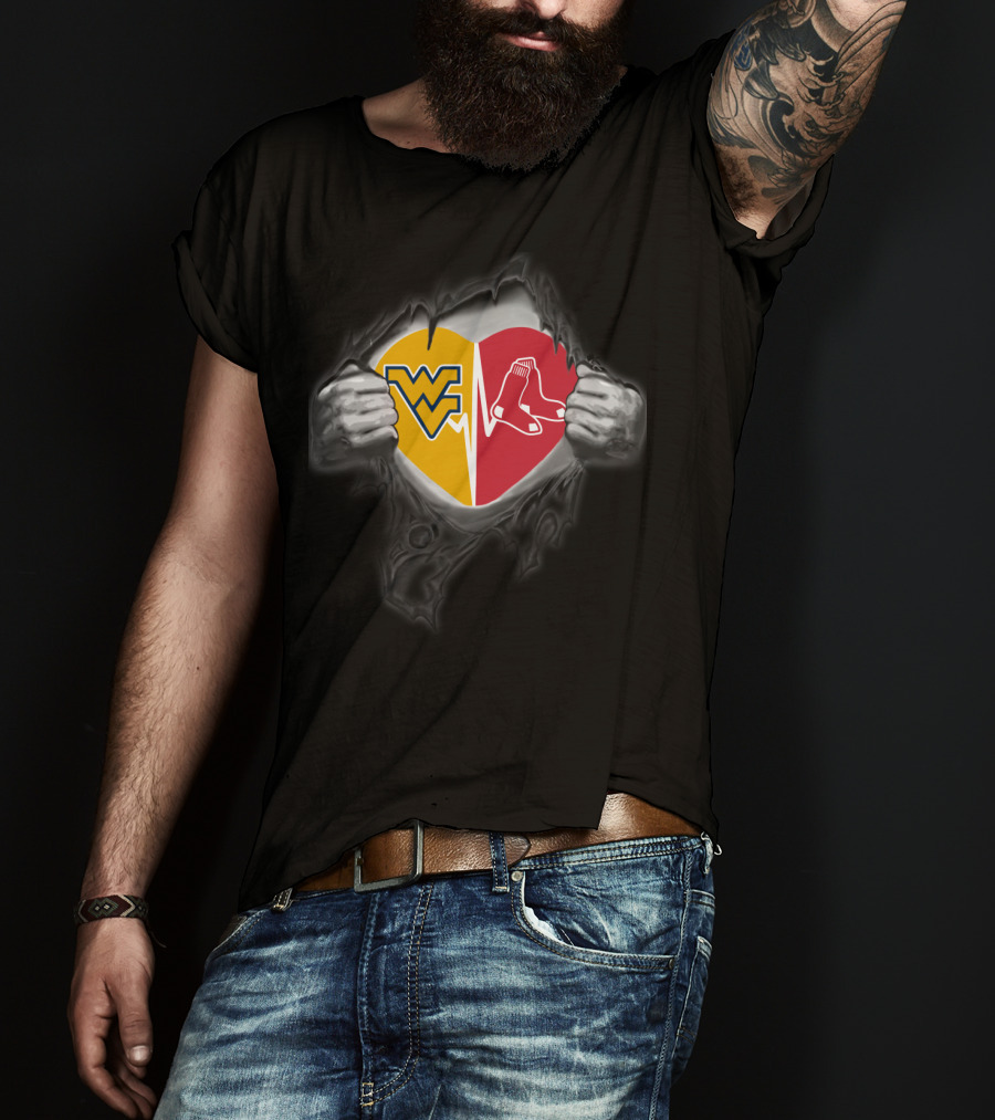 West Virginia Mountaineers Boston Red Sox Heart Logo Dual Loyalty T-Shirt