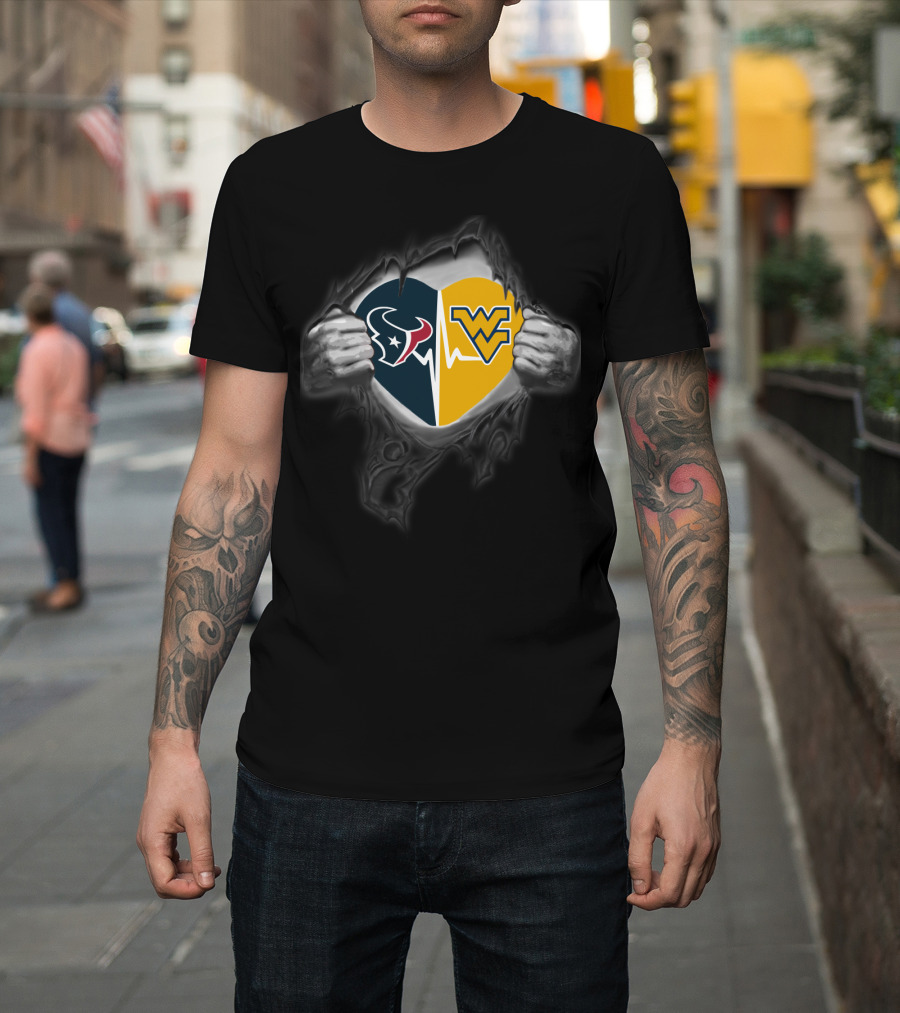 Texans Heart West Virginia Mountaineers Rip T-Shirt