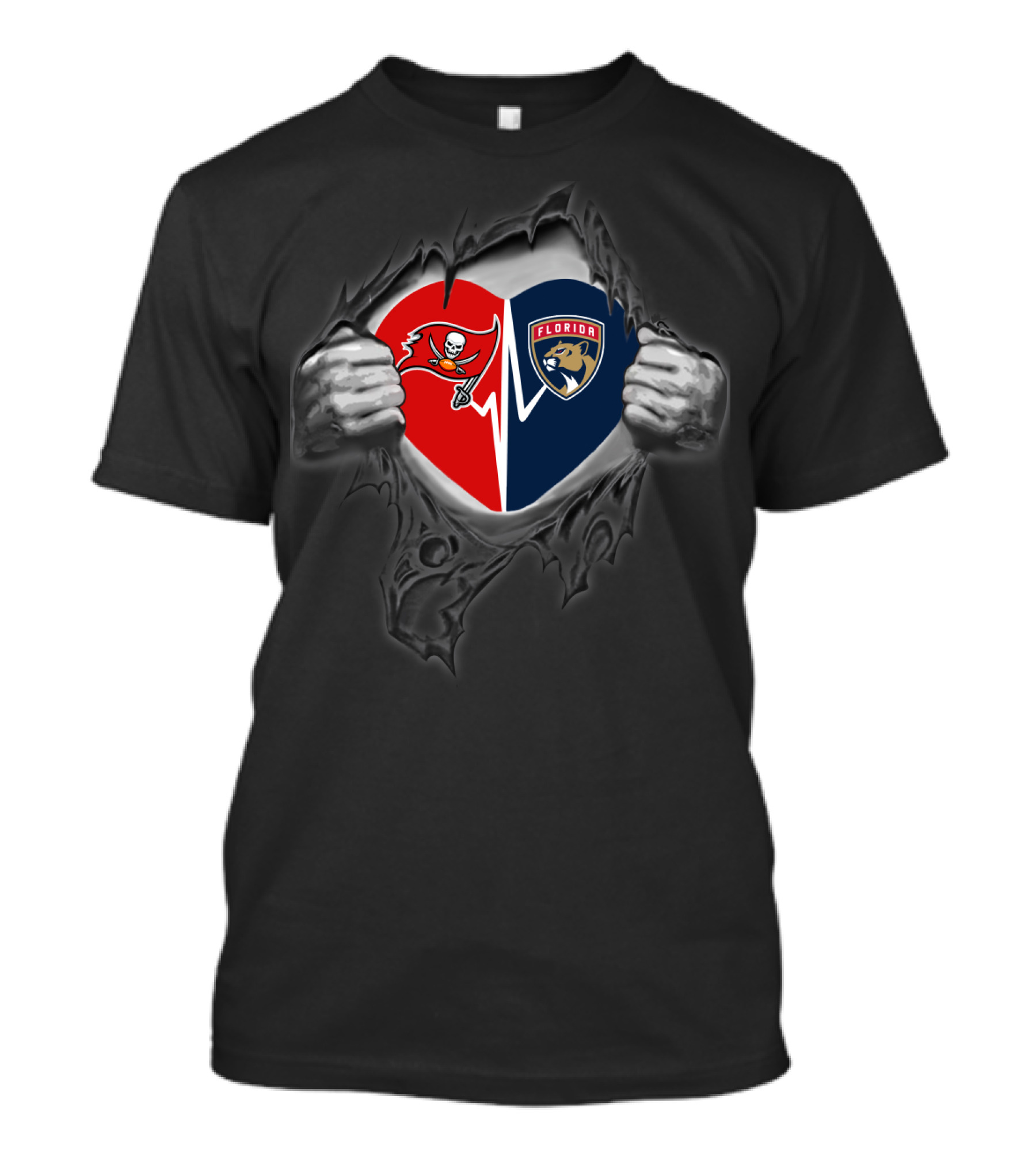 Buccaneers Heart Florida Panthers Hands Logo Rip T-Shirt