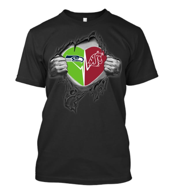 Seahawks Washington State Cougars Heart Logo Torn T-Shirt