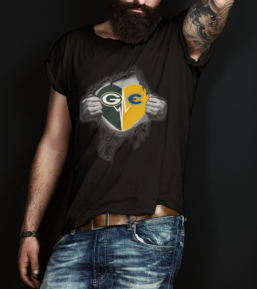 Packers Love Eau Claire Blugolds Split Heart T-Shirt