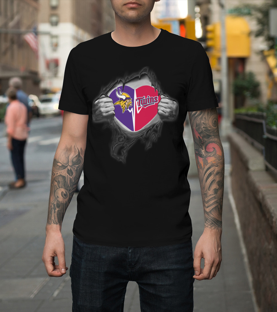 Minnesota Vikings Twins Heart Logo Busting Through T-Shirt