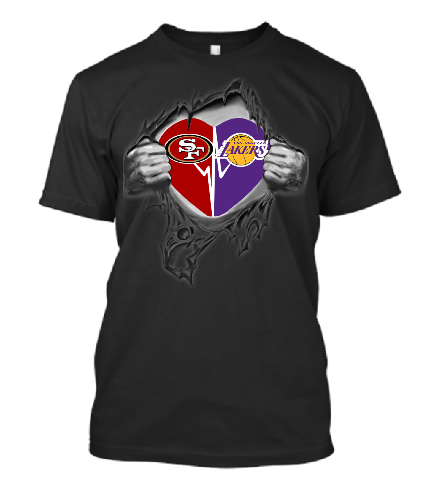 San Francisco 49ers Los Angeles Lakers Heart Logo Burst T-Shirt