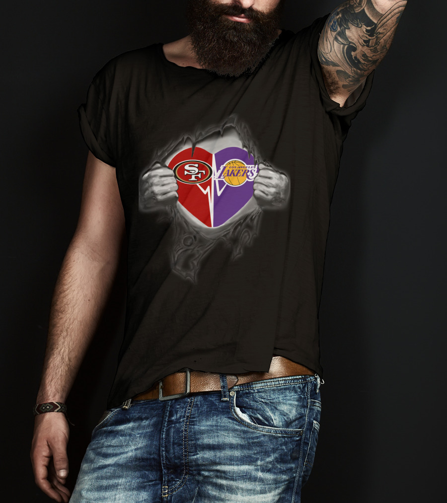 San Francisco 49ers Los Angeles Lakers Heart Logo Burst T-Shirt
