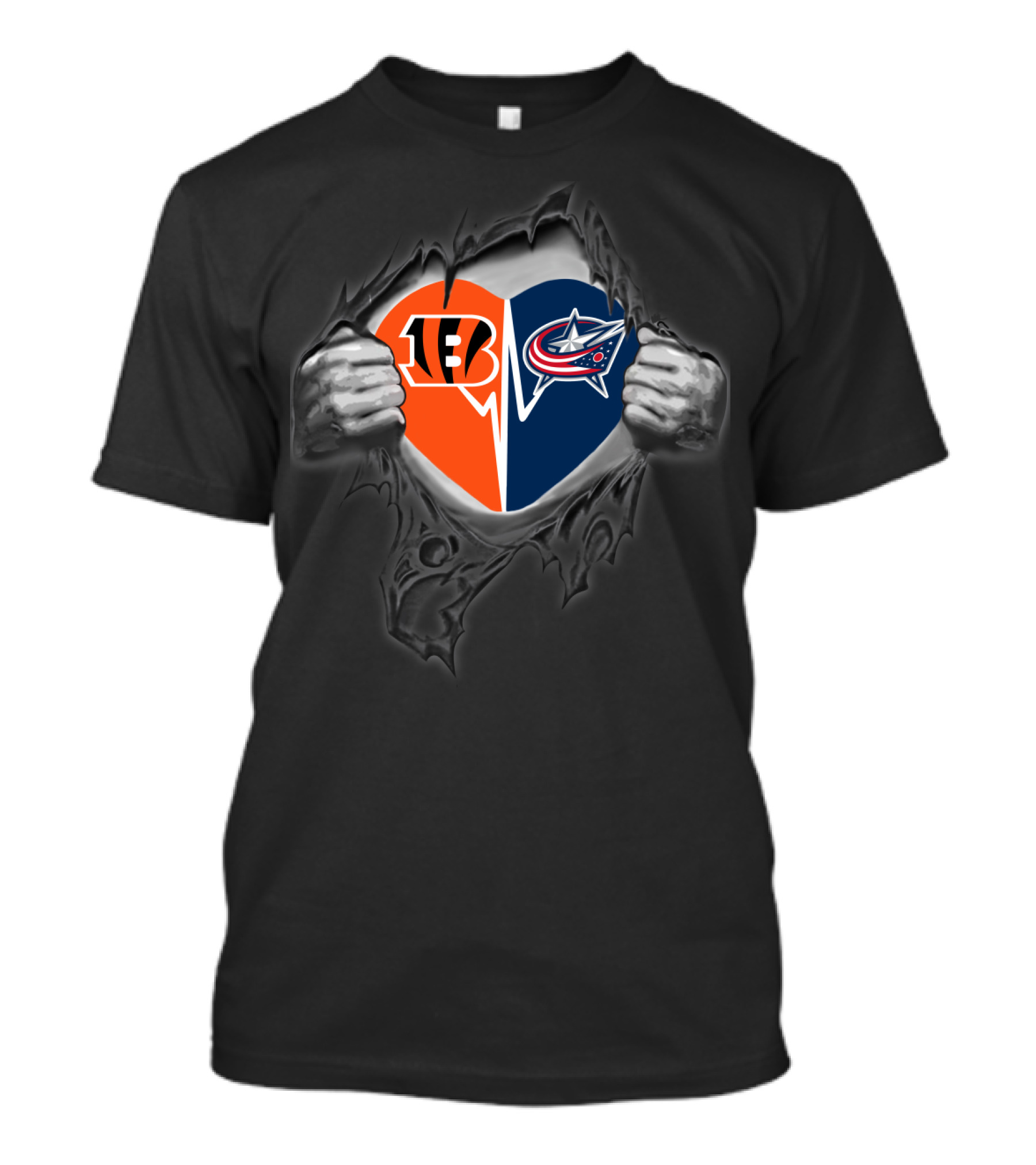Bengals And Columbus Blue Jackets Heart Logo Split T-Shirt