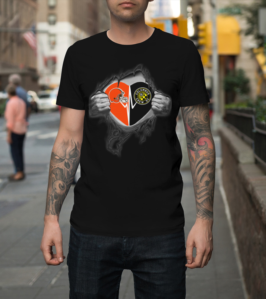 Browns Helmet And Columbus Crew Sc Logo Heart T-Shirt