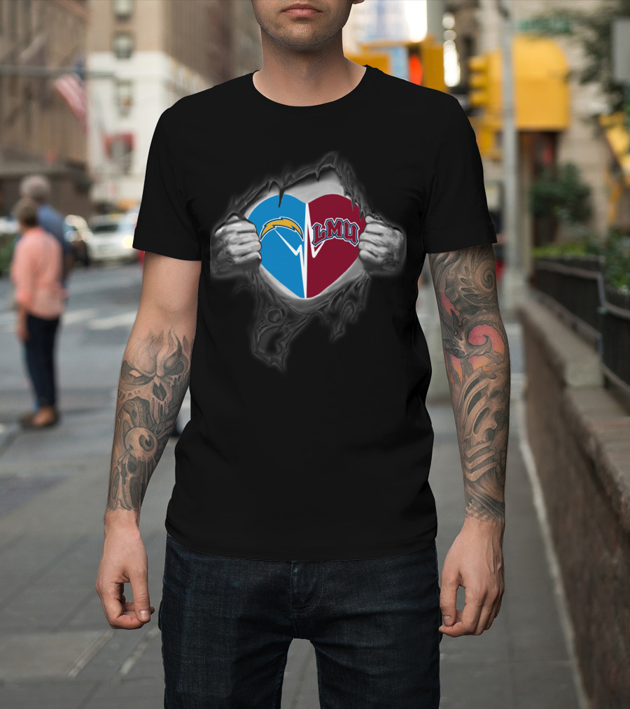 Chargers Lmu Lions Heart Logo Fusion T-Shirt