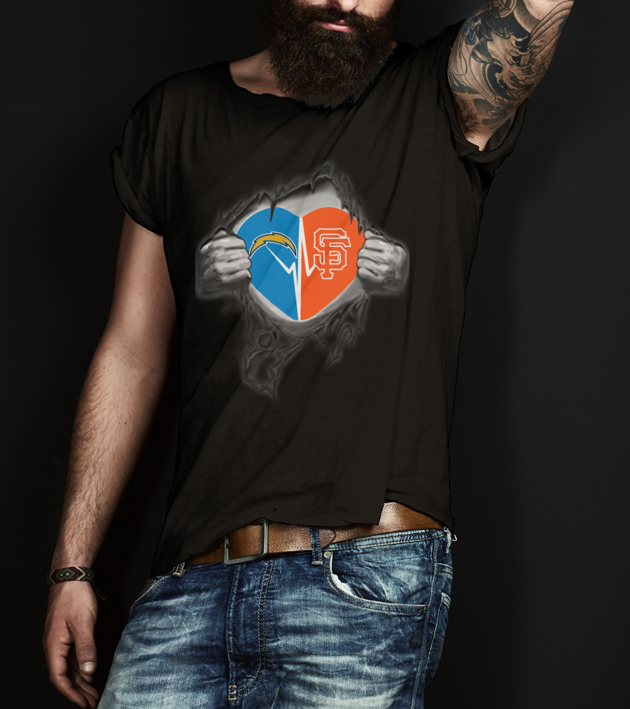 Chargers San Francisco Giants Heart Logo Fusion T-Shirt