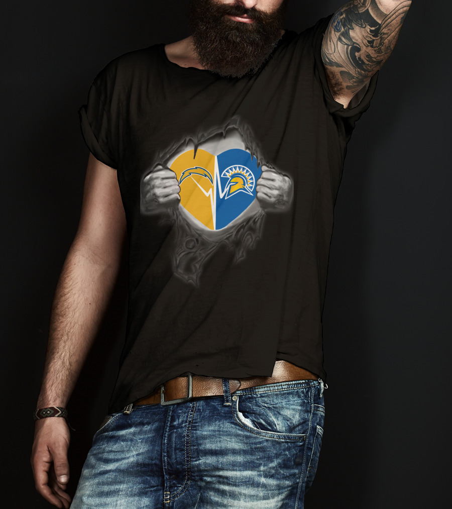 Chargers San Jose State Spartans Heart Rip T-Shirt