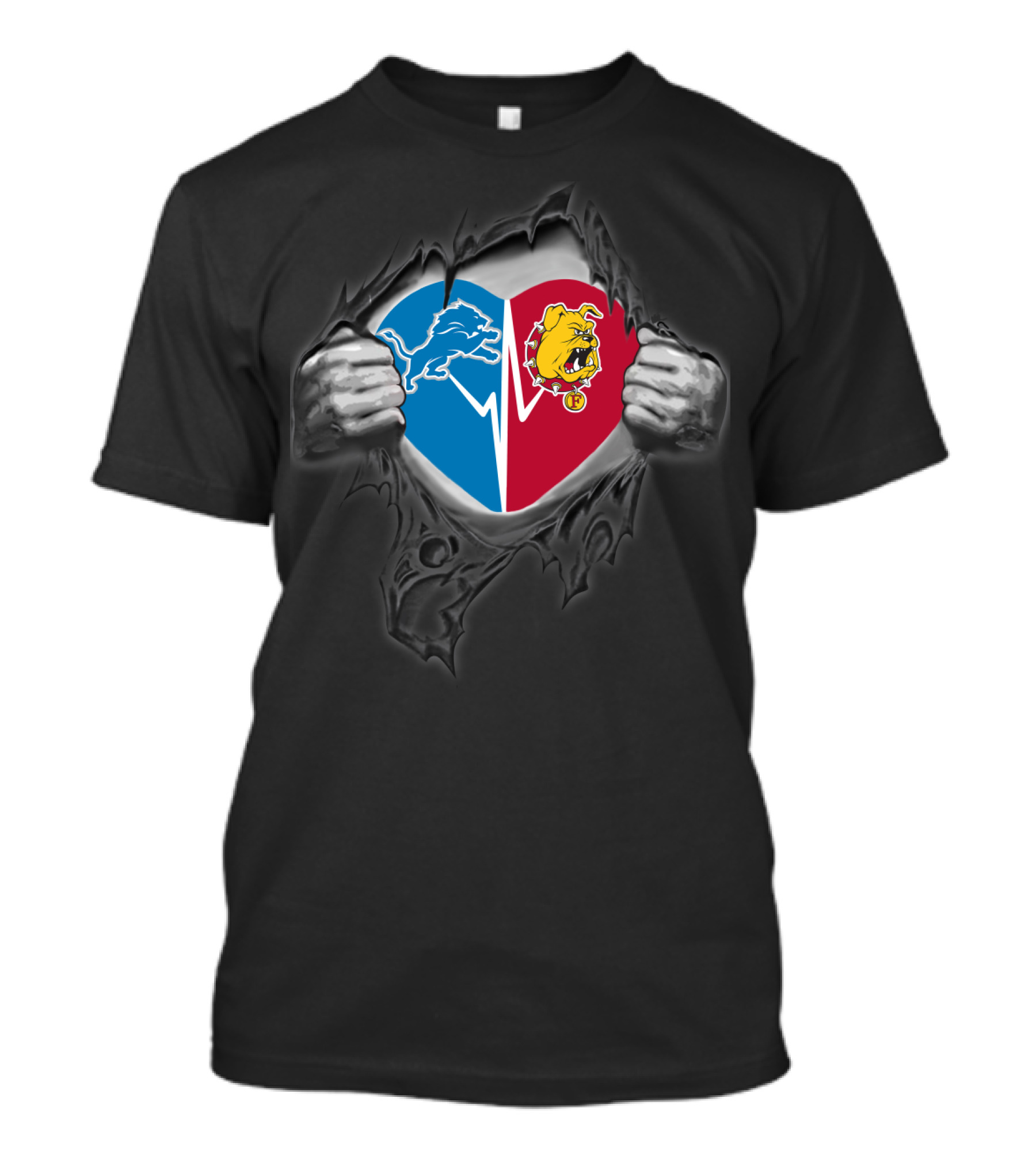 Lions And Ferris State Bulldogs Heart T-Shirt