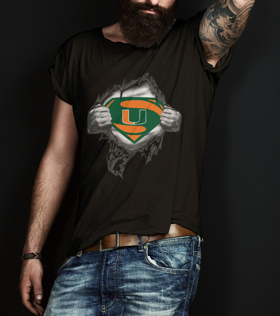Miami Hurricanes U Superman Logo Football Fan T-Shirt