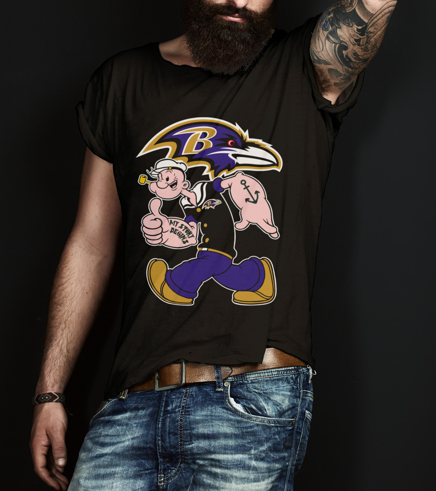 Baltimore Ravens Popeye Cartoon Character Nfl Crossover My Story Begins T-Shirt