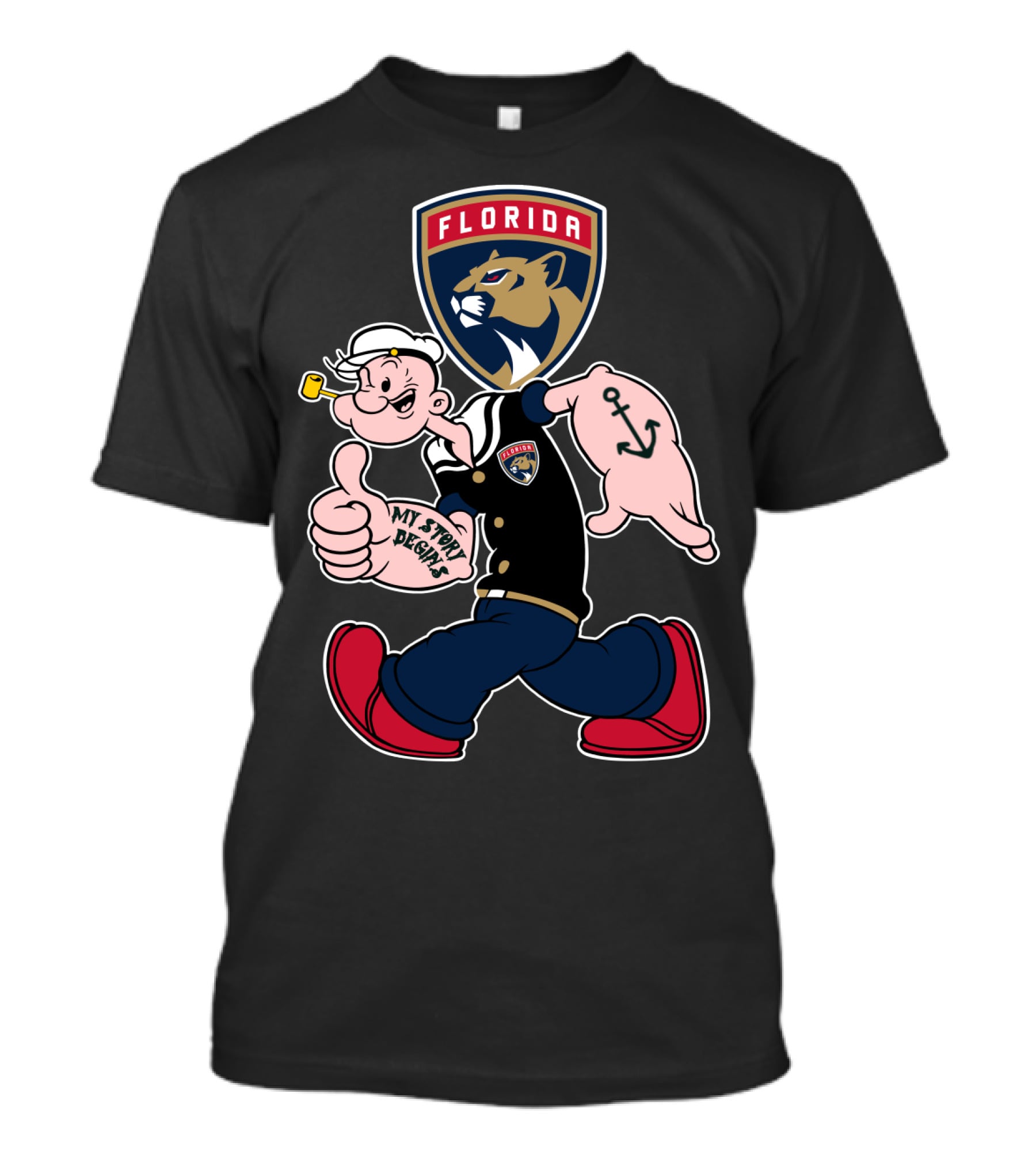 Florida Panthers Popeye Anchor Patch Thumbs Up T-Shirt