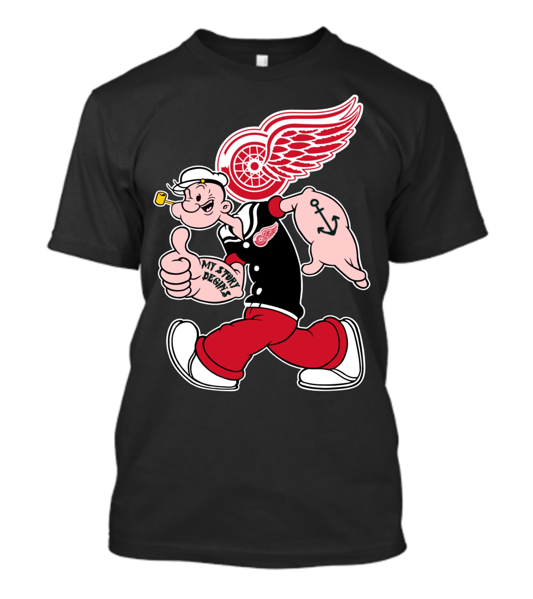 Popeye Detroit Red Wings My Story Begins Anchor 81 T-Shirt