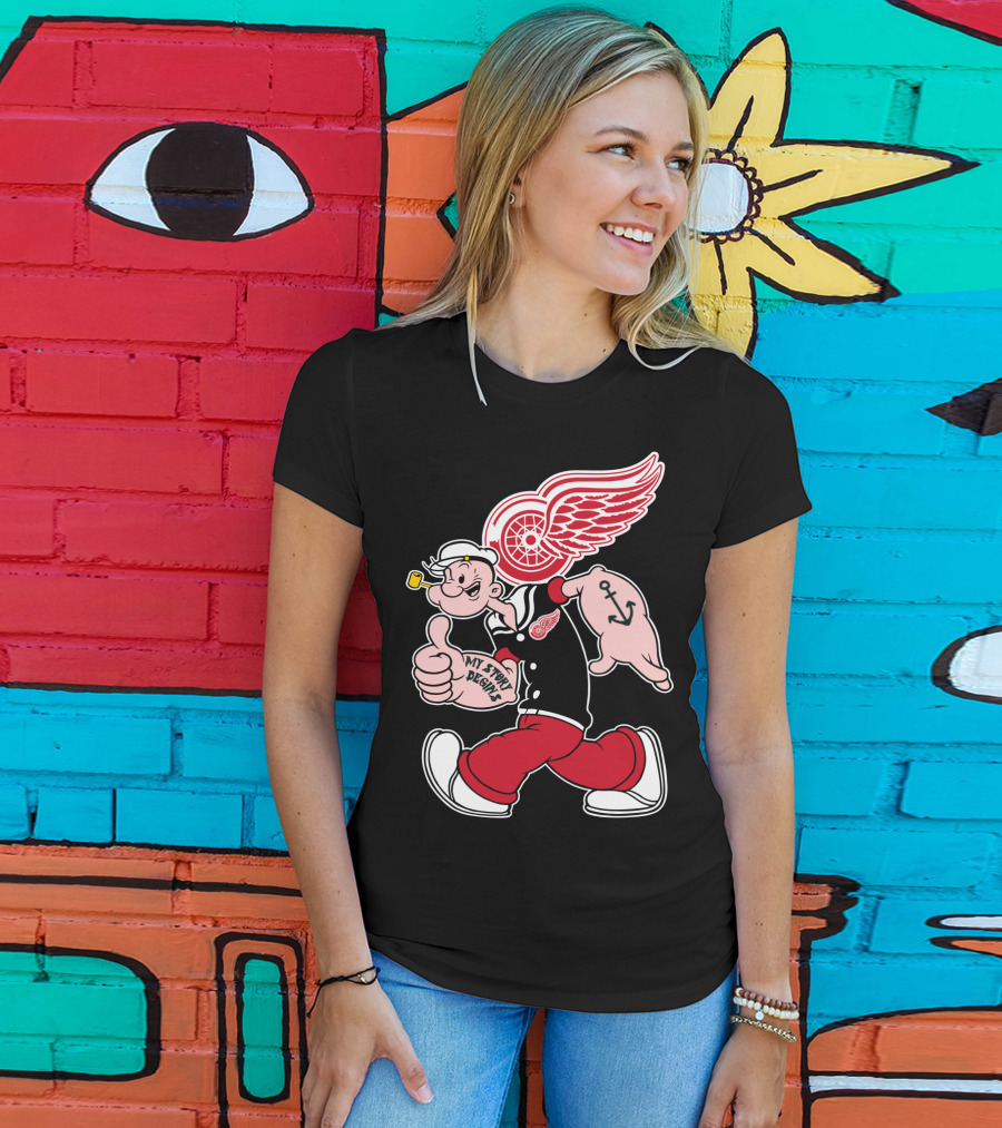 Popeye Detroit Red Wings My Story Begins Anchor 81 T-Shirt