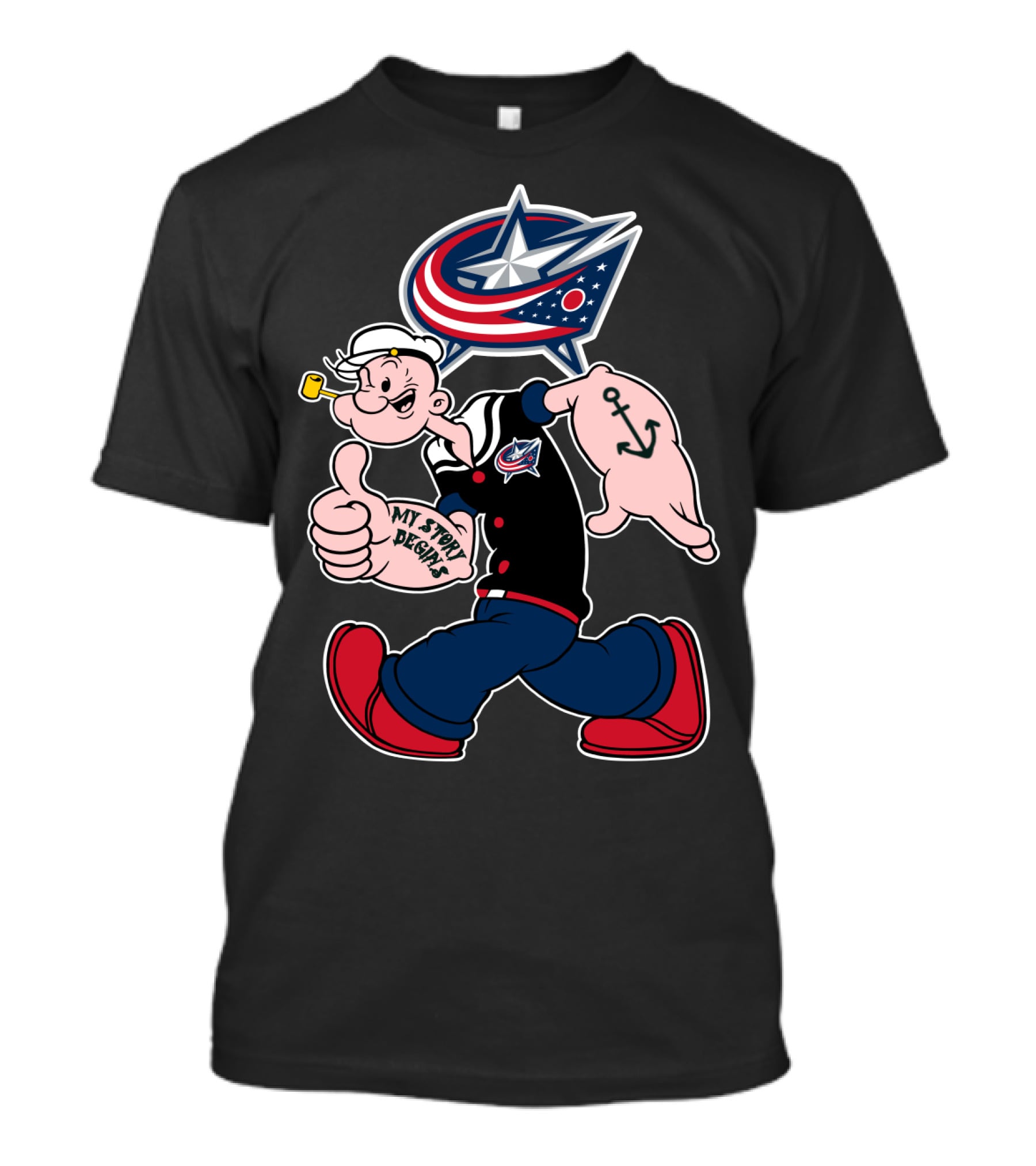 Columbus Blue Jackets Popeye Anchor 83 My Story Designs T-Shirt