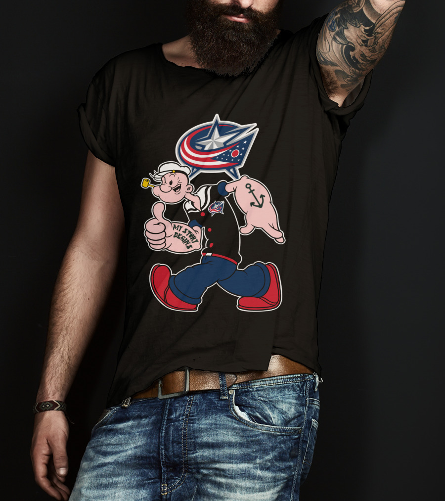 Columbus Blue Jackets Popeye Anchor 83 My Story Designs T-Shirt