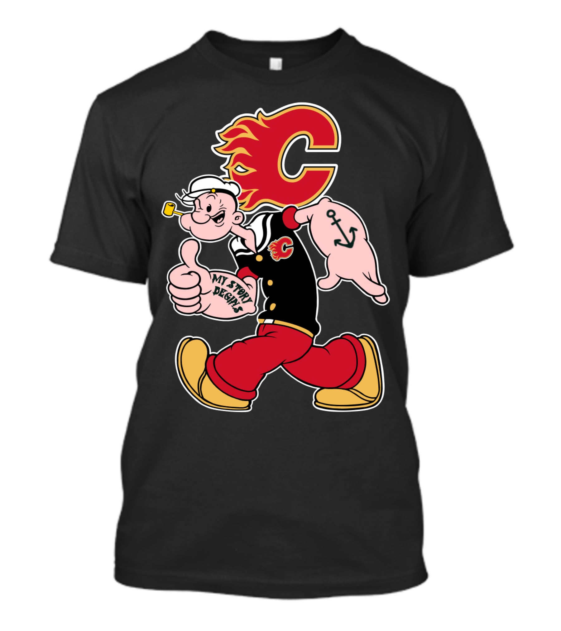 Calgary Flames Popeye My Story Begins Anchor 87 T-Shirt