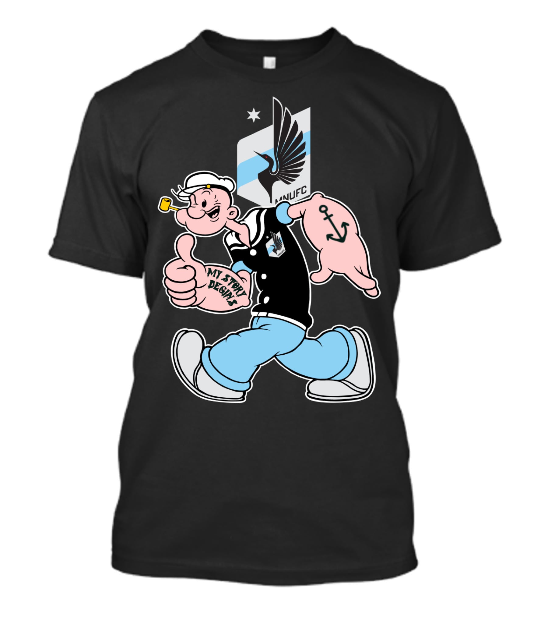 Minnesota United Fc Popeye My Story Designs Anchor T-Shirt