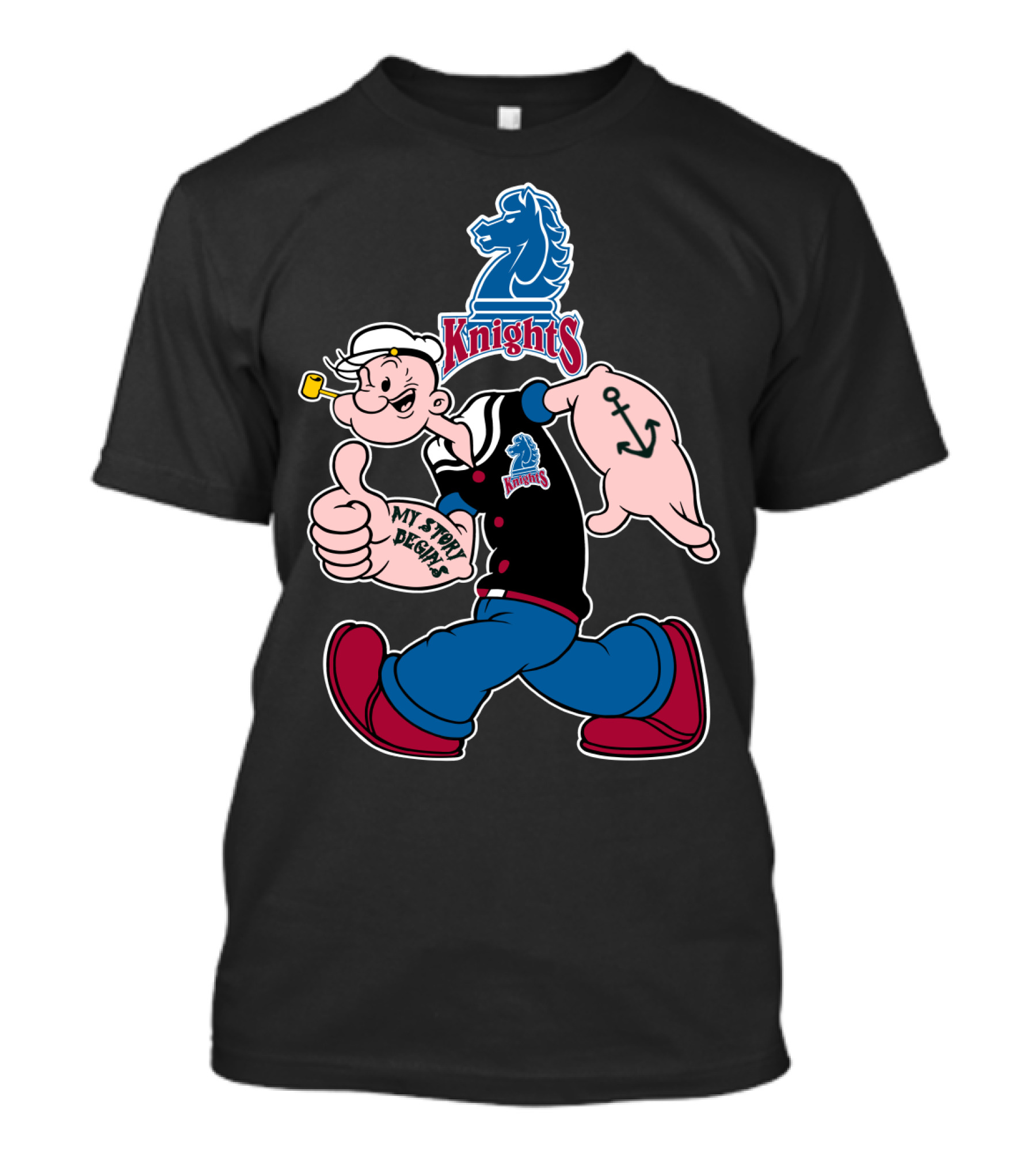 Fairleigh Dickinson Knights My Story Begins Popeye Character T-Shirt
