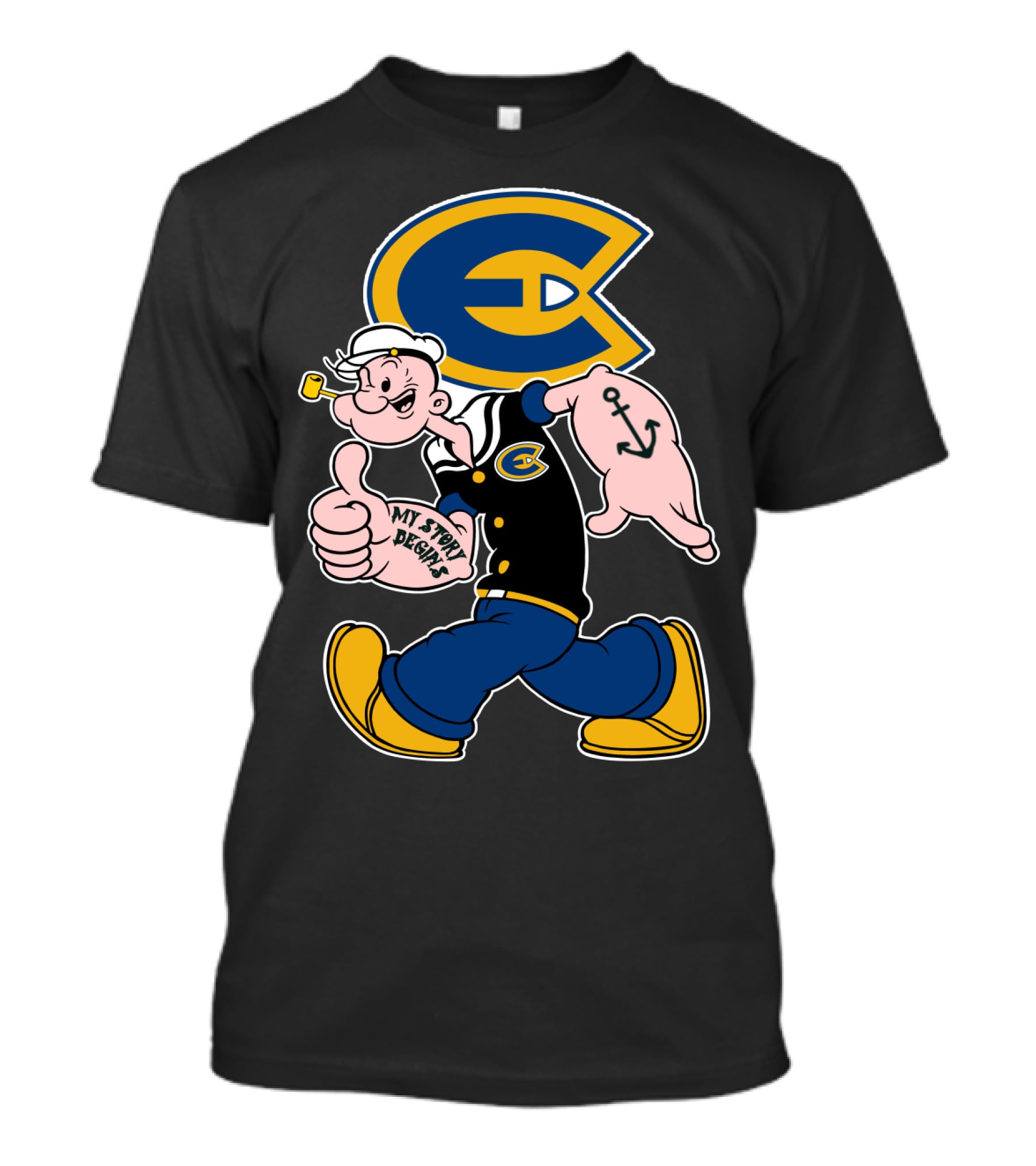 Eau Claire Blugolds Popeye Character With Anchor And Classic Navy Outfit T-Shirt