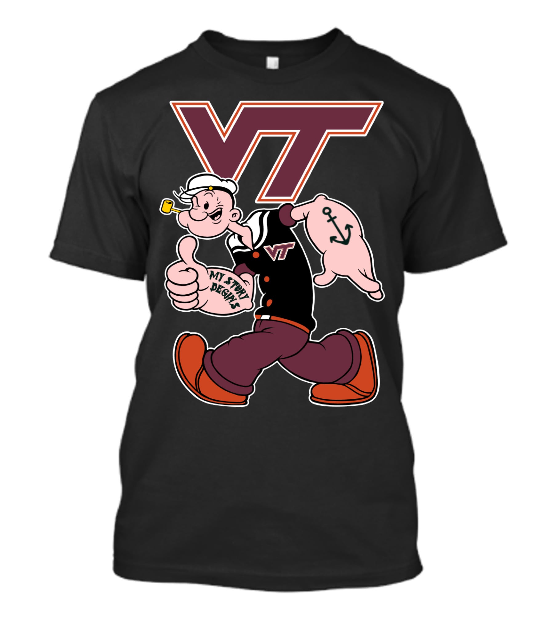 Virginia Tech Hokies Vt Popeye My Story Designs T-Shirt