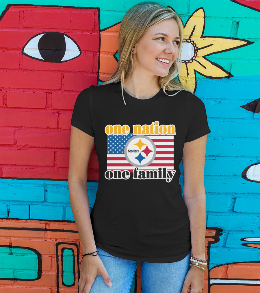 One Nation One Family Steelers American Flag T-Shirt
