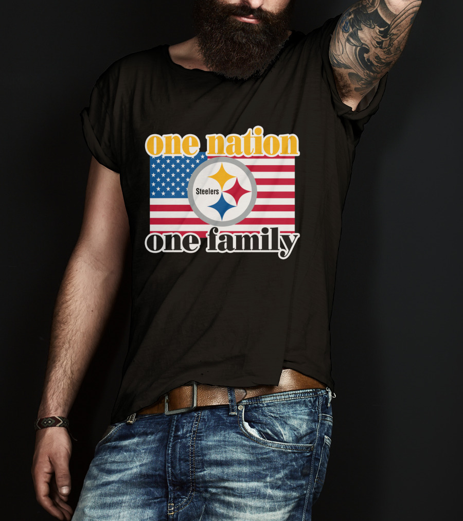 One Nation One Family Steelers American Flag T-Shirt