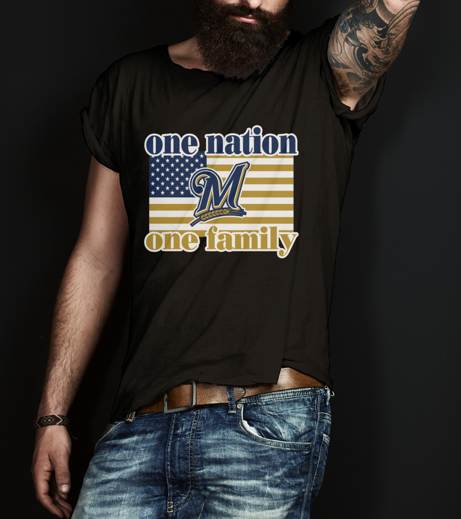 One Nation One Family Milwaukee Brewers 46 American Flag T-Shirt