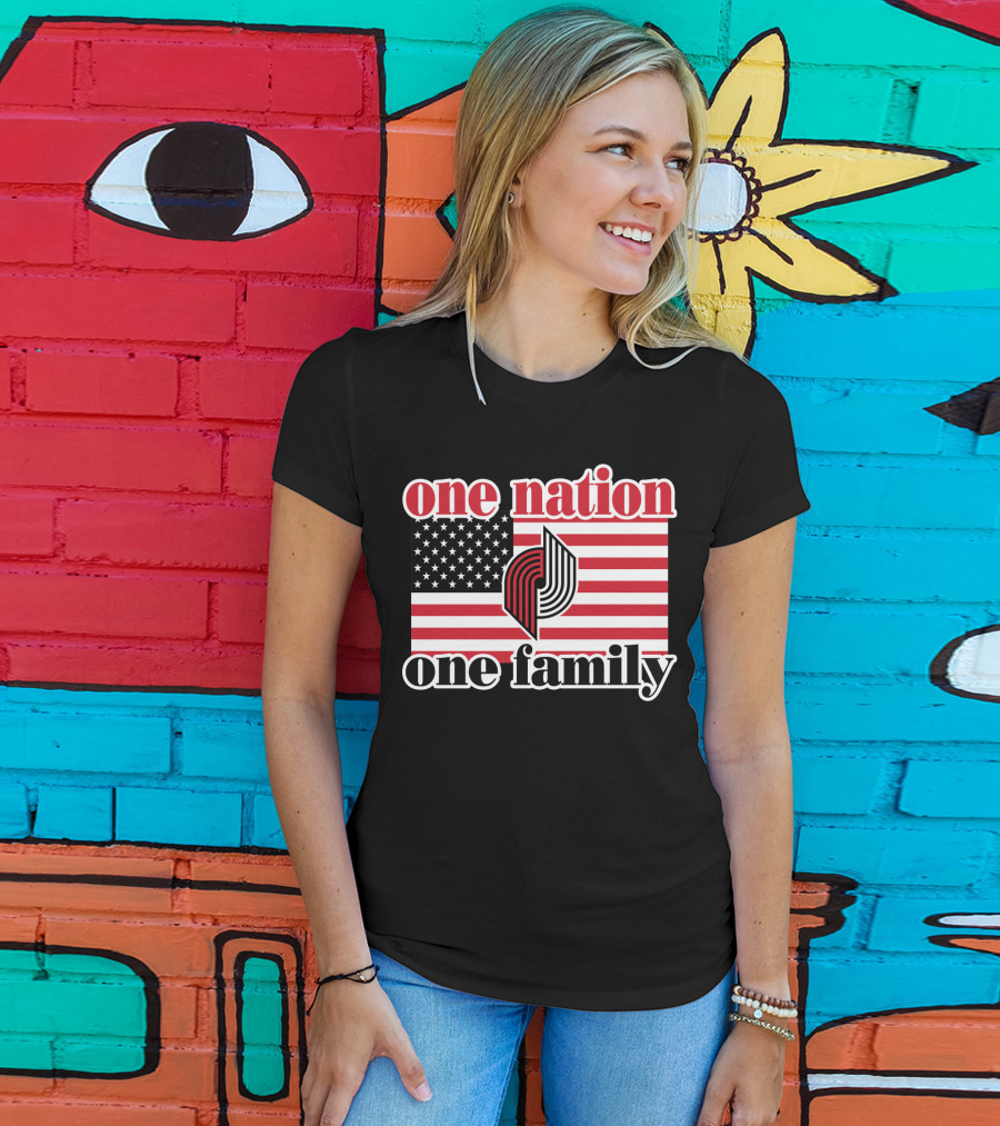 Portland Trail Blazers One Nation One Family American Flag T-Shirt