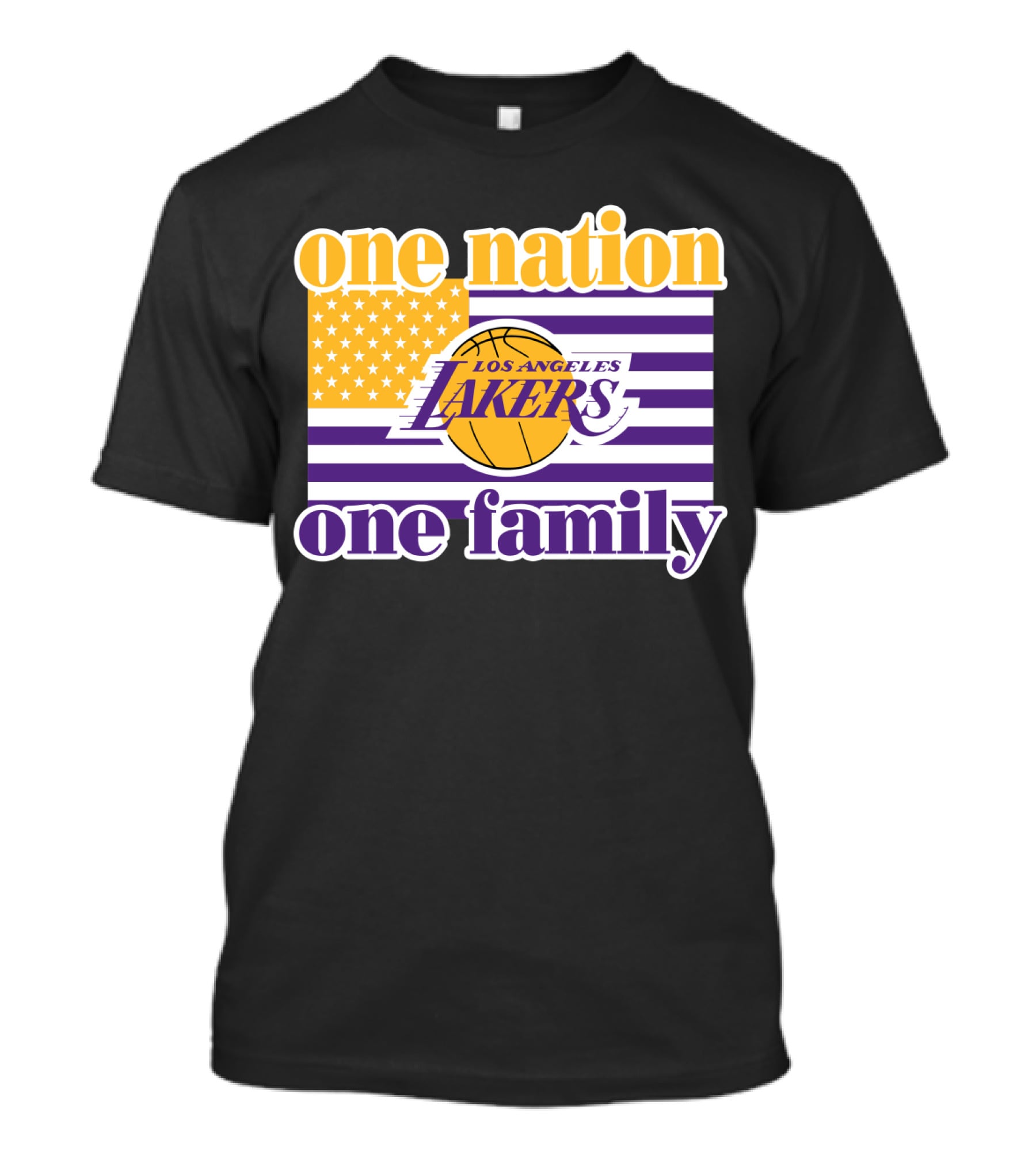 Los Angeles Lakers One Nation One Family American Flag T-Shirt