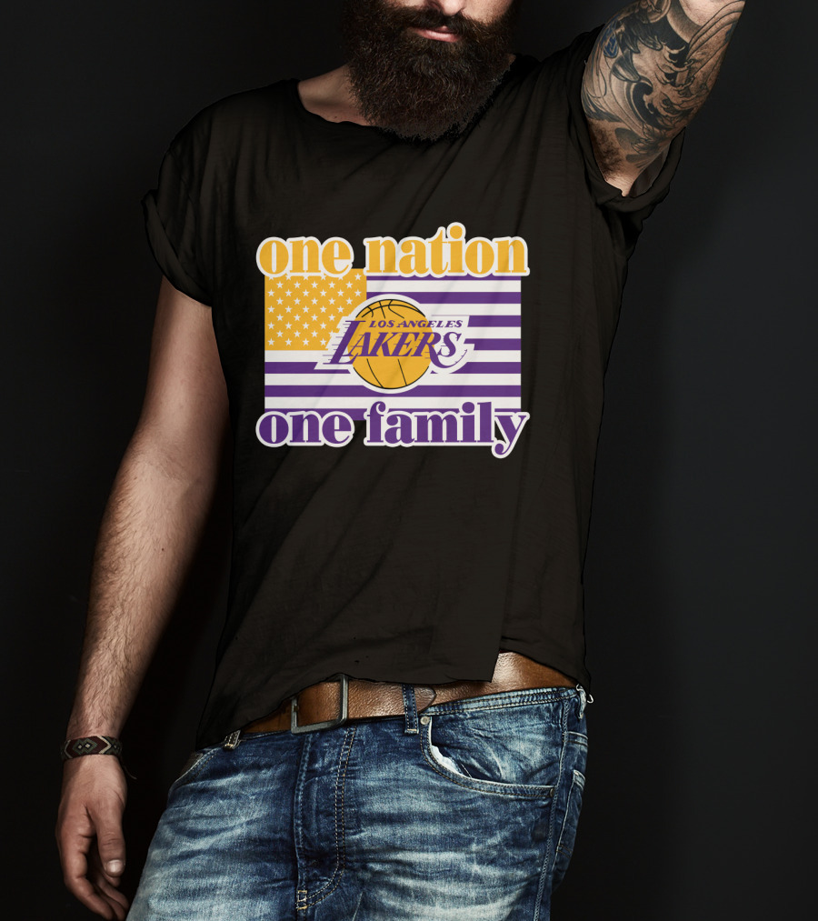 Los Angeles Lakers One Nation One Family American Flag T-Shirt